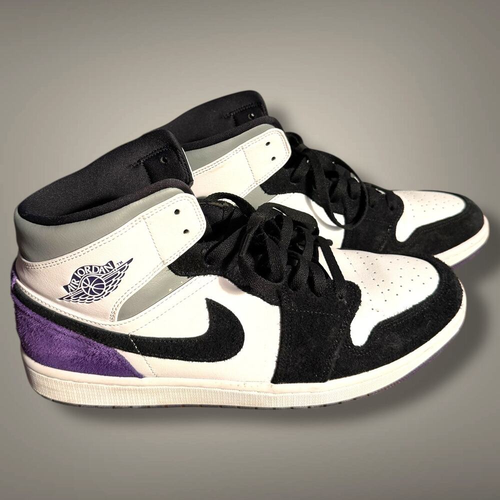 Men's 11.5 NIKE AIR JORDAN 1 Mid SE Varsity Purple Leather Sneakers EUC With COA